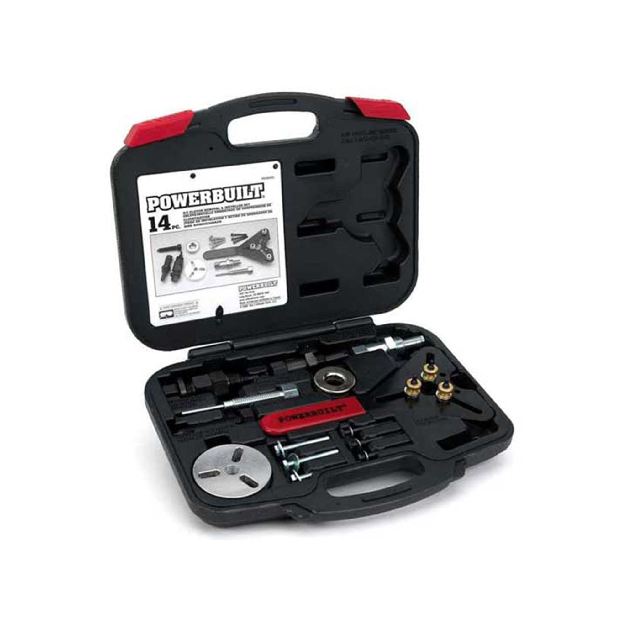 Powerbuilt A/C Clutch Removal and Installation Kit — HVAC Repair Essentials, High-Quality Steel, Blow-Molded Case, Model# PBT648995